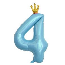 皇冠數字4生日派對氣球 XL號, 1個, 藍色