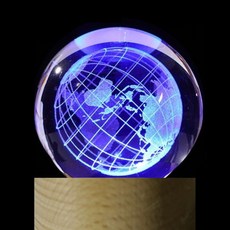 ALL SPLENDID 地球 水晶球 6cm + USB七彩實木燈座 7 x 2cm, 七彩光