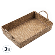 May Queen 明日空間 附把手藤編籃 大型 33 x 23 x 6 cm, 自然色, 3個