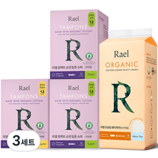 라엘 유기농 순면 슈퍼 레귤러 컴팩트탐폰 초슬림라이너 세트, 3세트, 106개입