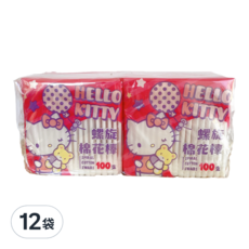 Hello Kitty 凱蒂貓 螺旋塑軸棉花棒 塑軸 純棉雙頭, 100支, 12袋