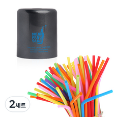 DrinkPangPang 瓶蓋打孔器+波紋吸管 100入, 블랙(펀치), 2세트
