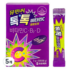 유유제약 유판씨 톡톡 분말 팝핑 비타민C 스틱 청포도맛 30p, 60g, 5개