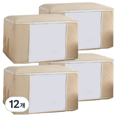 앞날창창 부직포 접이식 의류 이불 정리 보관 리빙 수납 박스, 베이지, 12개