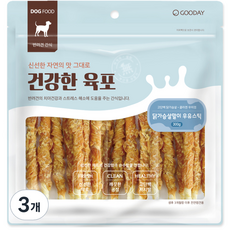 굿데이 강아지 건강한 육포 우유스틱 껌, 닭가슴살 + 우유 혼합맛, 300g, 3개