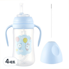 순수아 빨대컵 추형 300ml + 빨대꼭지 + 빨대솔, 블루, 4세트