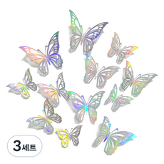 조이파티 나비 데코 장식 3종 x 4p 세트, 홀로그램실버, 3세트