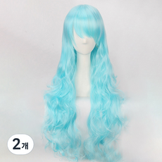 女用伊諾文長波浪整頂假髮 80cm, 2個, 天藍色