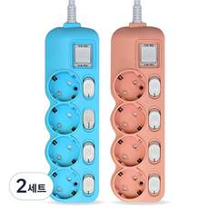 에코파워탭 국내 제조 개별 과부하차단 멀티탭 4구 2종 세트, 블루슈팅스타 + 스트로베리핑크, 2세트, 40cm