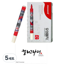 모나미 둥근닙 유성매직 12p + 캘리그라피 패드 60p 세트, 적색, 5세트