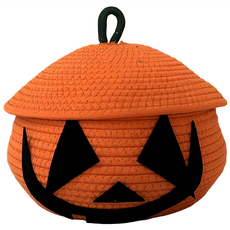 Life+ 北歐創意線繩編織萬聖節南瓜帶蓋桌面收納盒/收納籃/置物盒, 1個, 橘色