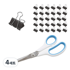 화신 더블클립 블랙 중 50p + 사무용 투톤 가위 대, 4세트