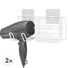 brisa 免鑽孔黏貼式浴室吹風機架 長寬款, 白色, 2個