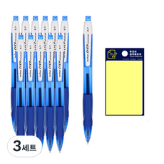 문화연필 에버펜 0.7mm 12p + 투코비 스티키 메모패드 세트, 파랑(볼펜), 노랑(포스트인), 3세트