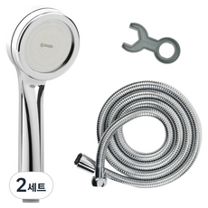 두진 욕실 수압상승 샤워기 헤드 + 황동 스텐 메탈 샤워기호스 1.5m 세트, 2세트