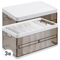 Joeki 衣物收納箱 06附蓋9格款, 3個入 - 透明可視, 防塵防潮, 塑料材質, 茶色, 3個, 40 x 25 x 19.5cm