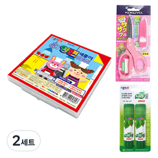 JONG IE NARA 5000雙面色紙盒+Gukyo SAXA飛蓋剪刀 粉色+膠水 15g*2入組, 2套, 20 種顏色