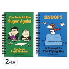 ASiTTHiNK Peanuts 左翻筆記本L 2入組, 綠色 + 藍色, 2套