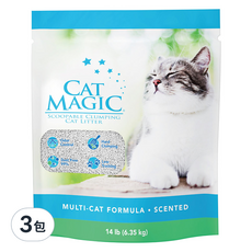 CAT MAGIC 魔淨貓 貓砂 除臭 低粉塵 緊密結塊 天然鈉基膨潤土 多貓適用配方 14 lb, 淡洋甘菊味, 6.35kg, 3包