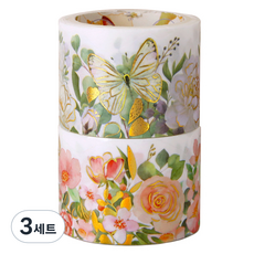 인디케이 보태닉 플라워 마스킹 테이프 3cm x 3m 2종 세트, 화이트, 핑크, 3세트