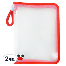 東亞PMS A4透明拉鍊式文件收納盒 + 貼紙裝飾套組, 紅色, 2套