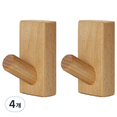 Leven Raum 原木木製掛鉤 壁掛式 4 x 2 x 8 cm, 4個, 木質