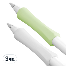 스페이스쉴드 애플 펜슬 호환 모션 논슬립 충전 인식 실리콘 펜슬 그립 홀더 2종 세트, 올리브 + 화이트, 3세트