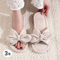 홈플로우 코듀로이 크로스 매듭 리본 홈웨어 슬리퍼, 크림, 3개