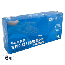 퓨리트 프리미엄 니트릴장갑 100p, 블루, S, 6개