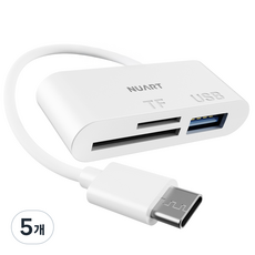 누아트 C타입 OTG 3in1 멀티 카드리더기 USB 3.0 TF Micro SD카드 케이블, 화이트, 5개