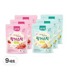 엘빈즈 유아용 퐁당 핑거 스틱 과자 2종 세트, 9세트, 딸기맛, 치즈맛, 20g