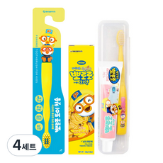 케이엠제약 뽀로로 토이 유아 칫솔 + 저불소 치약 바나나향 50g + 칫솔 치약 세트 랜덤발송, 4세트