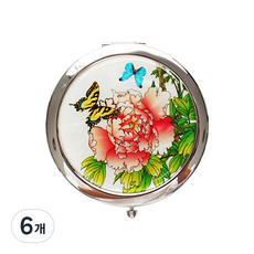 貝殼螺鈿漆器單觸式手拿鏡, 牡丹花蝴蝶, 6個