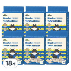 블루펫 가는입자 고양이 두부모래 1.5mm, 2.7kg, 18개, 무향