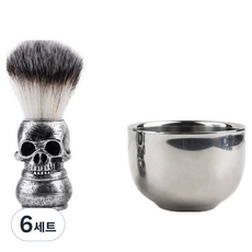 Loft Market 骷髏刮鬍修容刷具組 銀色 ONE SIZE, 6套, 刮鬍刷 + 碗