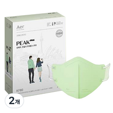 아에르 피크 라이트 키즈 보건용 마스크 XS KF80, 50개입, 라이트그린, 2개