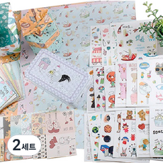 리틀핑거 포장문구 A세트 랩핑지 5종 x 20p + 인쇄소스티커 17종 x 3p + 데코스티커 40종 + 틴케이스, 랜덤발송, 2세트