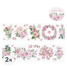 OLIVEPARTY 花卉日系列 感性花卉手帳裝飾設計紙膠帶捲貼紙, 2個, 粉紅色