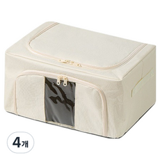 Royhome 透明窗可折疊雙開門衣物收納保管袋, 米色, 4個