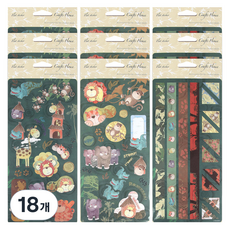 데어리즈 다꾸 일러스트 동물 친구들 펄 스티커, 랜덤발송, 18개