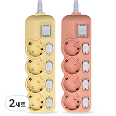 에코파워탭 국내 제조 개별 과부하차단 소프트 컬러탭 4구 2종 세트, 크림바닐라 + 스트로베리핑크, 2세트, 40cm