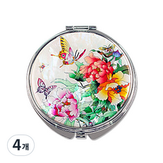 螺鈿漆器貝殼圓形手拿鏡, 蝴蝶牡丹 白, 4個