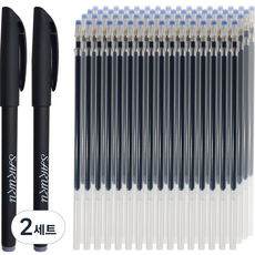 SARURU氣化筆 2入+替換筆芯 100入 0.38mm 細筆芯, 藍色, 2套