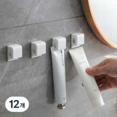生活居家細節 居家免鑽孔夾式牙膏架, 白色, 12個