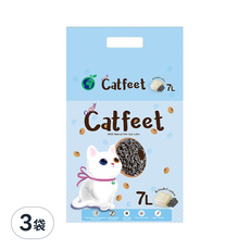 Catfeet 天然環保豆腐砂, 7L, 活性碳除臭, 圓形長條設計, 快凝結可沖馬桶, 活性碳, 3袋