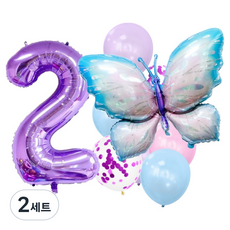메리벨르 오로라 나비 생일 파티 베이비샤워 대형 숫자풍선 세트, 숫자 2, 2세트