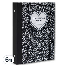 루카랩 컴포지션 A5 25R 6공 화이트링 하드커버 + 밴드, 블랙, 6개