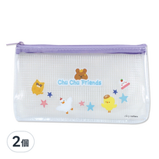 珠友文化 透明網格扁形筆袋, 閃亮登場 紫色 + 透明色, 2個