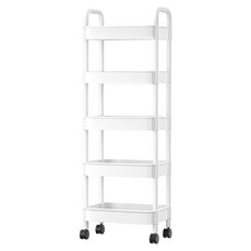 儲物架 移動式推車層架 帶滾輪 組裝後約長29*寬20*高107.5cm, 白色, 5層