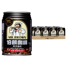 金車 MR.BROWN 伯朗咖啡 醇黑咖啡 無糖, 240ml, 24罐